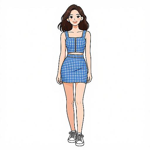 Smiling Woman in Gingham Summer Outfit