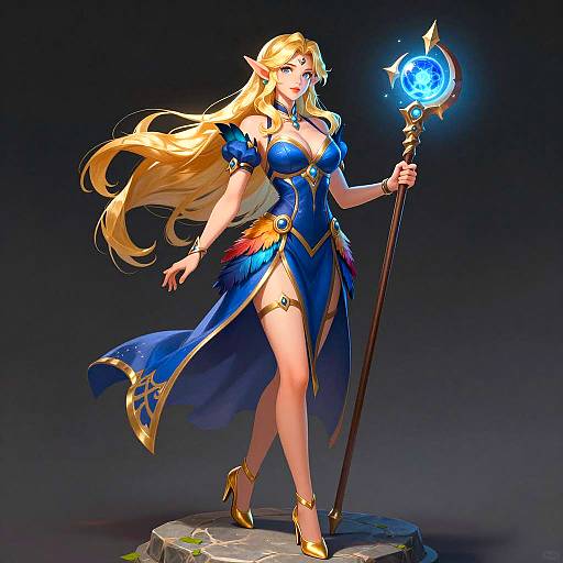 Blonde Elf Wizard with Magical Staff