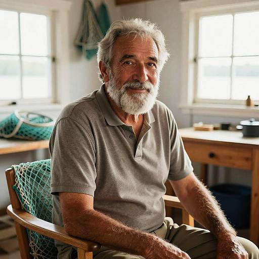 Elderly Fisherman in Cozy Cabin