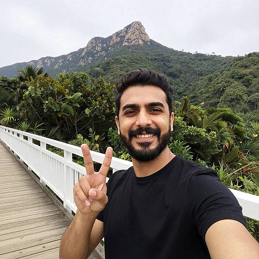 Smiling Bearded Man Selfie on Bridge