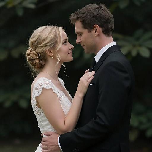 Romantic Embrace Portrait in Green Foliage