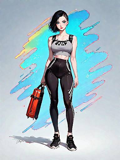 Sporty Woman with Handbag in Studio