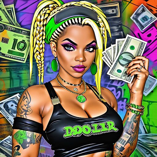 Confident woman with braids and dollar bills