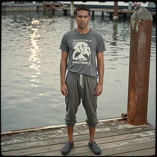 Contemplative Man by Weathered Docks