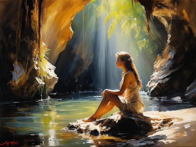 Impressionist Tropical Landscape with Lady
