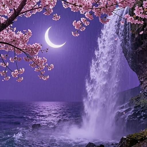 Ultra Realistic Night Scene with Cherry Blossoms