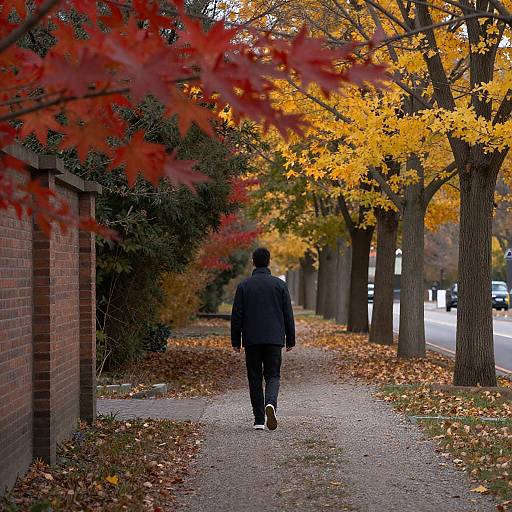 Solitary Walk on Leaf-Strewn Gravel Path