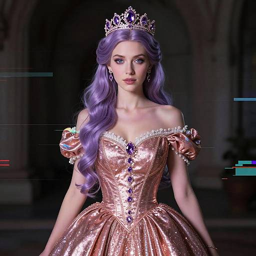 Lavender-Haired Princess in Glitch Art