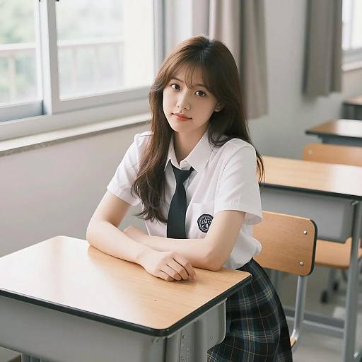 Smiling Asian Student in Classroom Setting