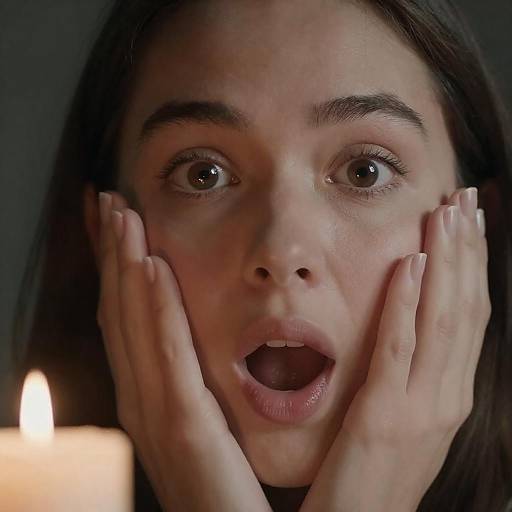 Surprised Woman with Candlelight Glow