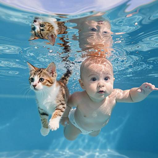 Underwater Adventure: Baby and Kitten