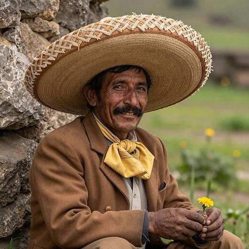 Rugged Cowboy Smiling with Flower