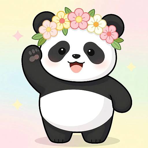 Playful Manga-Style Panda with Flower Crown