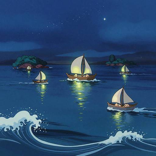 Studio Ghibli Inspired Ocean Nightscape