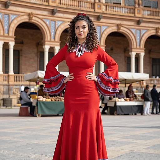 Photorealistic Spanish Woman in Red Costume