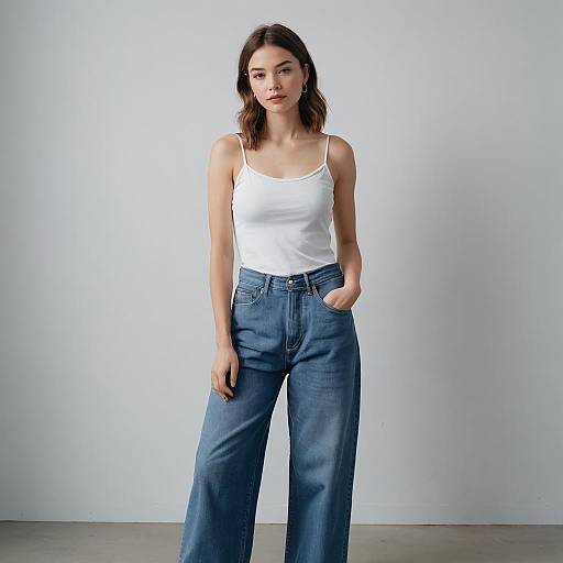 Woman in White Camisole and Baggy Jeans