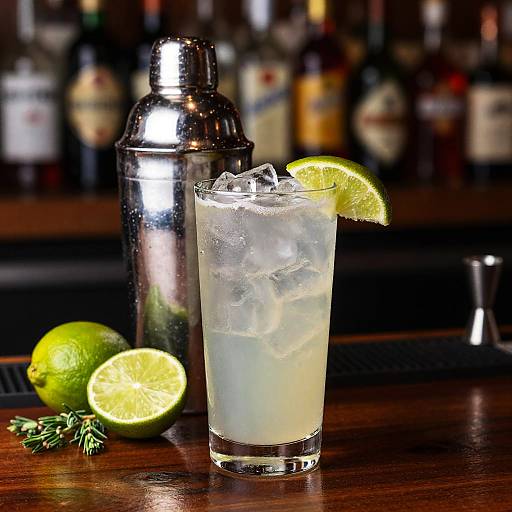Refreshing Lime Cocktail with Shaker on Bar