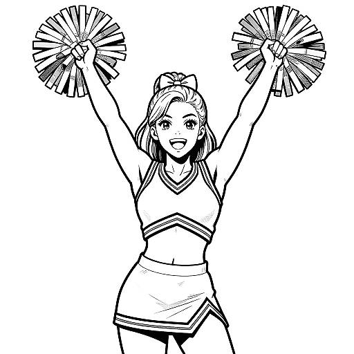 Cheerleader in Retro Comic Style Coloring Page