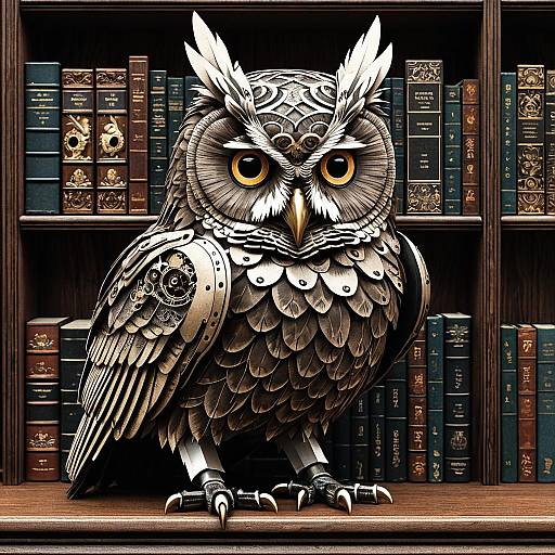Steam-Powered Owl in Victorian Library