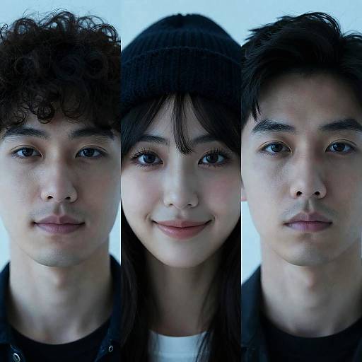 Three Close-Up Portraits with Blue Lighting