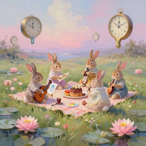 Surreal Rabbits' Impressionist Picnic