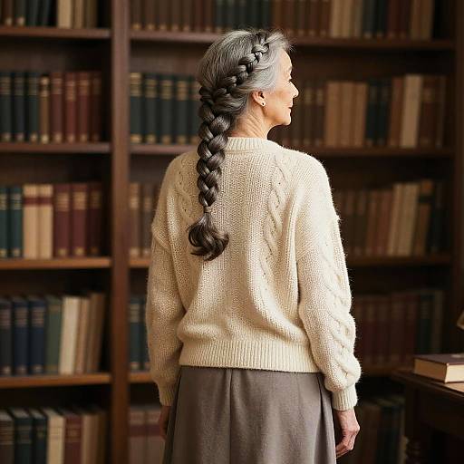 Elderly Woman with Fishtail Braids