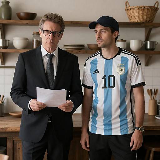 Two Men in Rustic Kitchen Scene