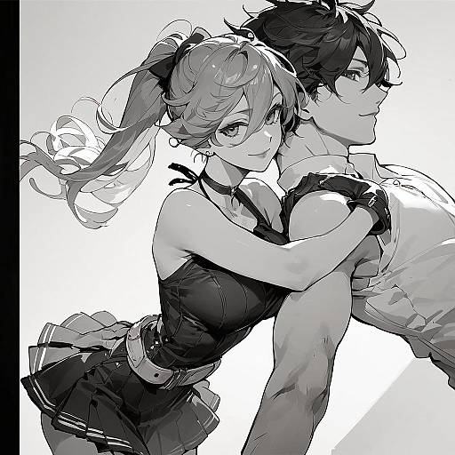 Monochrome Blue Anime Girl Portrait