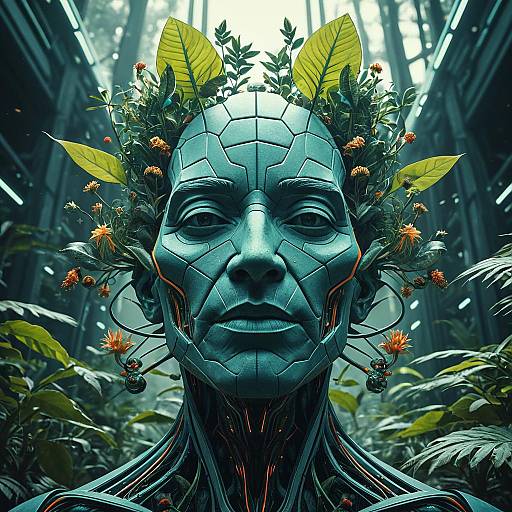 Futuristic Botanist Robot with Plant Elements