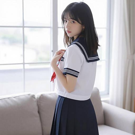 Young Woman in Japanese School Uniform Indoors