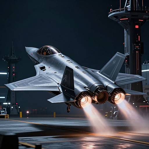 Futuristic Stealth Fighter Night Takeoff