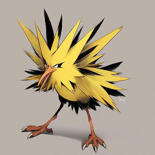 Illustration of Zapdos, pokemon in the style of Feguimel