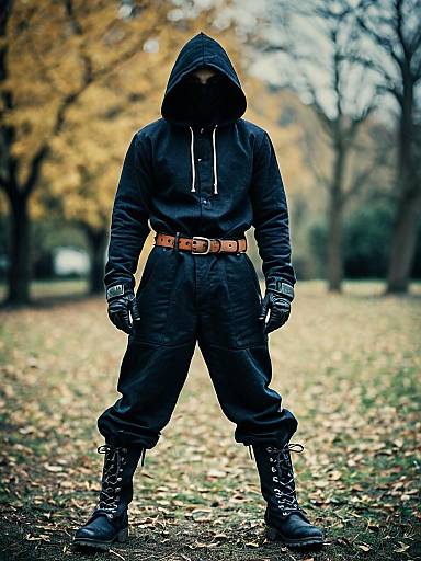 Man in Black Hoodie and Boots Standing Outdoors