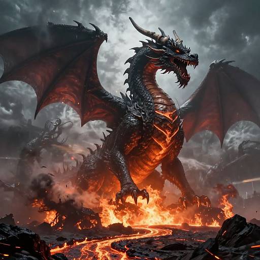 Gigantic Fiery Dragon Emerging from Lava