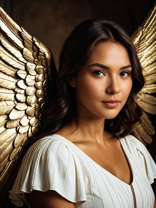 Woman with Golden Angel Wings