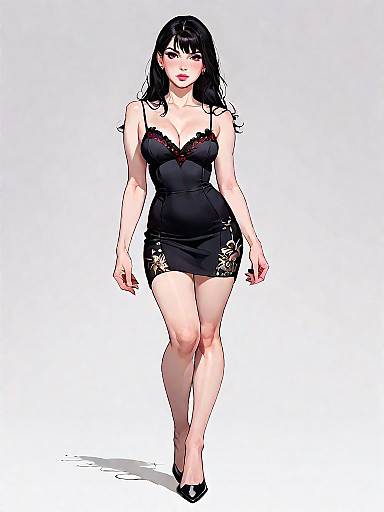 Chic Woman in Black Mini Dress