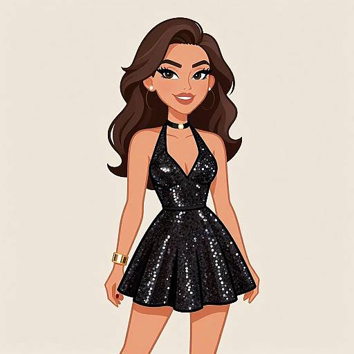 Glamorous Woman in Sequined Skater Dress