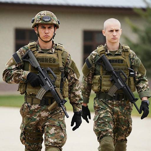 Camouflaged Soldiers in Military Setting