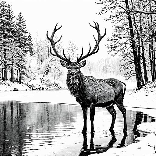 Majestic Stag in Winter Landscape