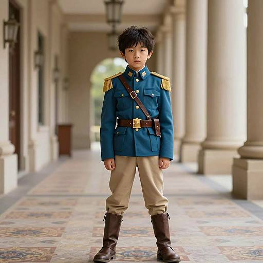 Young Boy in Grand Historical Military Cosplay
