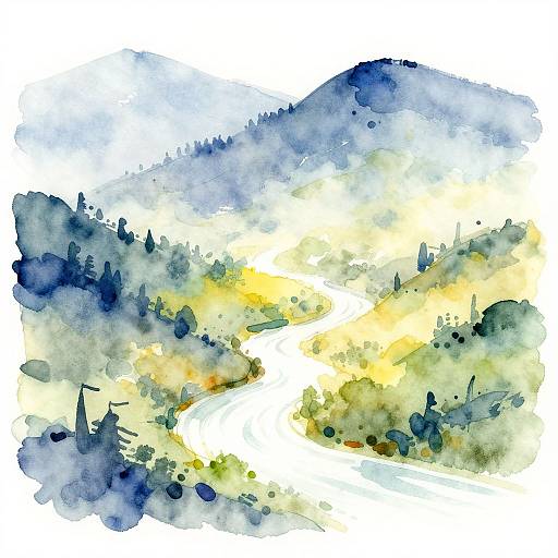 Abstract Watercolor Landscapes with Texture