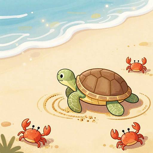 Gentle Turtle Sketching on Sunny Beach