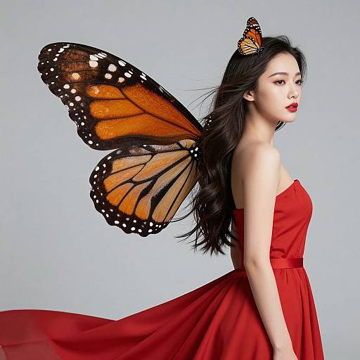 Elegant Woman with Monarch Butterfly Wings