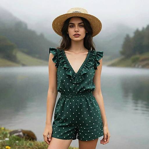 Elegant Woman by Misty Mountain Lake