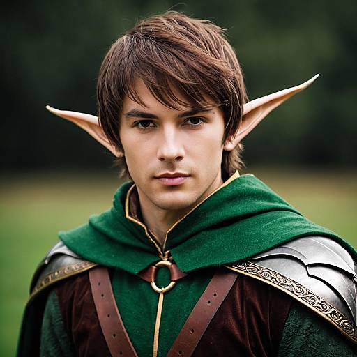 Male Elf Cosplay with Pointy Ears and Green Capelet
