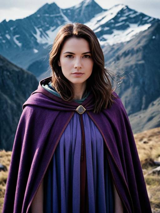 Woman in Purple Cloak by Mountains