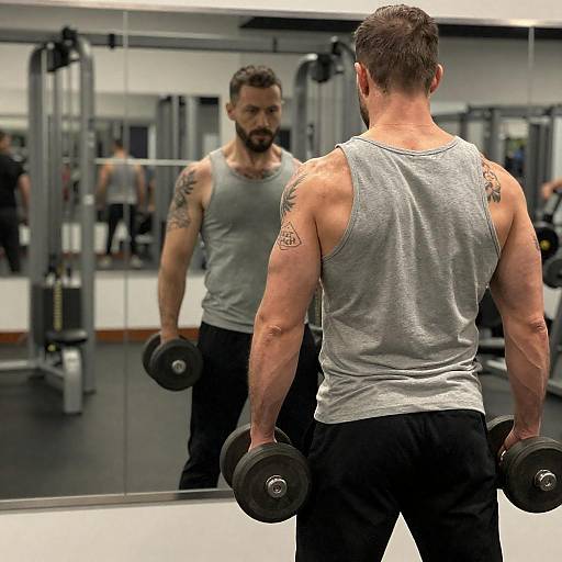 Focused Lifter in Gym Reflection