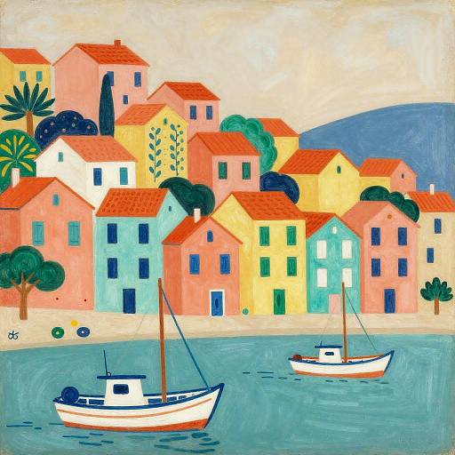 Idyllic Seaside Village in Matisse Style