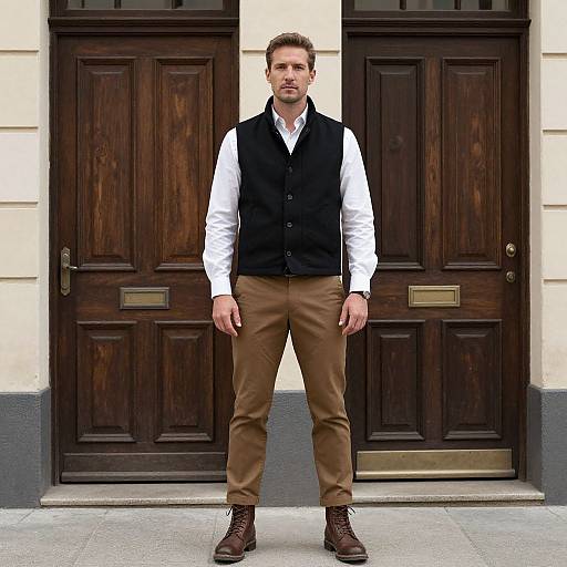 Man Standing by Double Doors