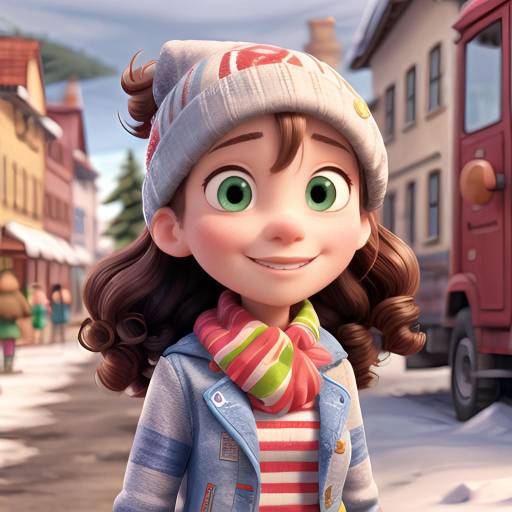 Girl in Winter Striped Clothes with Curly Hair